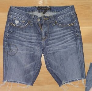 Lucky Brand Medium Blue Distressed Jean Shorts with Stud Peace Detail